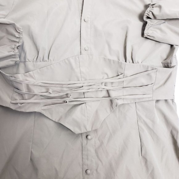 Pretty Little Thing Plus Size 18 Khaki Corset Detail Puff‎ Sleeve Shift Dress - Picture 2 of 7